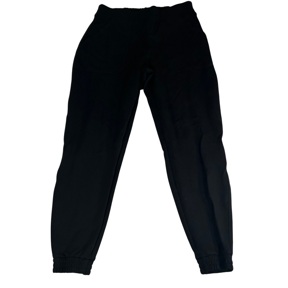 Spanx Black Elastic Athletic Jogger Pants XL Pockets Relaxed Fit Cuffed Hem